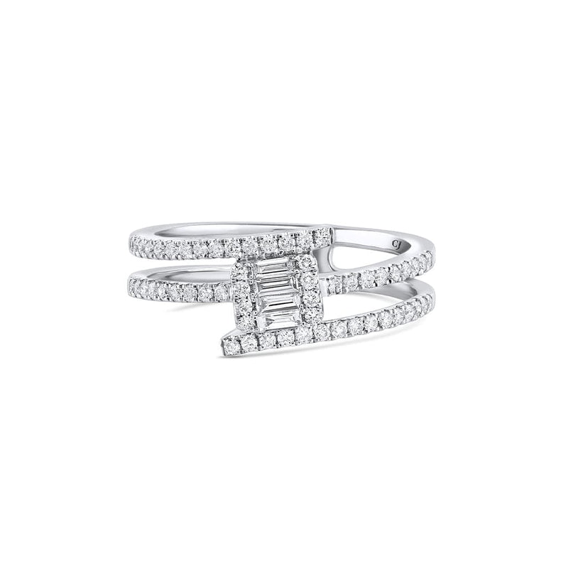 18k White Gold 0.47ctw Diamond Baguette Bypass Swirl Ring