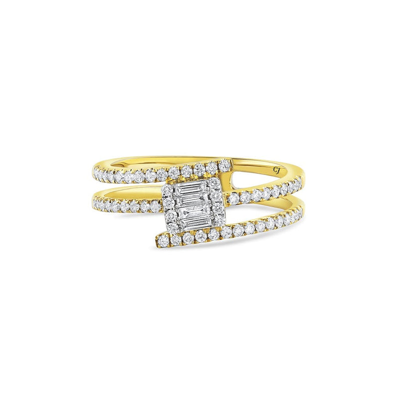 18k Yellow Gold 0.44ctw Diamond Squared Swirl Bypass Ring