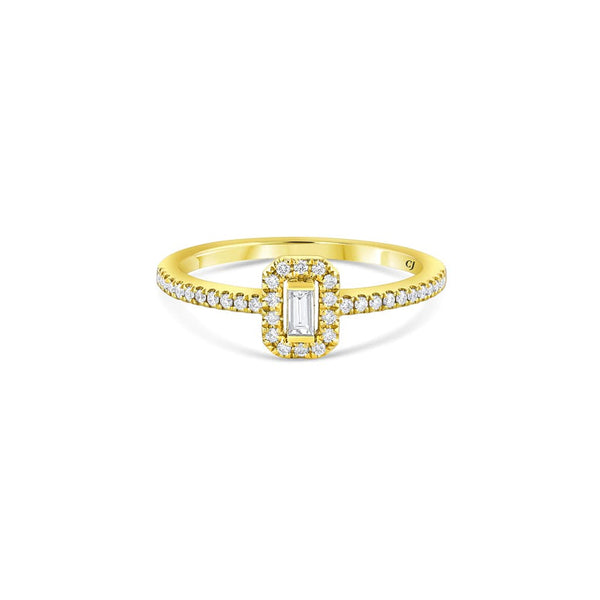 18k Yellow Gold 0.23ctw Diamond Halo Baguette Ring