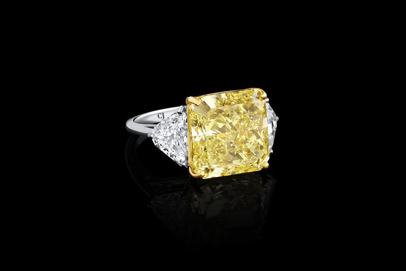 Platinum 18K Yellow Gold 10ct Fancy Yellow Diamond Ring, GIA Certified