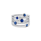 18k White Gold 0.80ctw Sapphire and Diamond 5 Row Wide Band