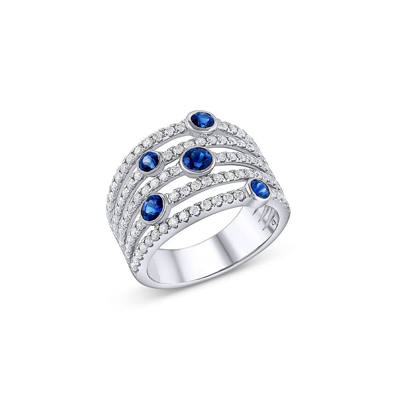 18k White Gold 0.80ctw Sapphire and Diamond 5 Row Wide Band