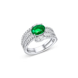 18k White Gold 1.28ct Zambia Emerald and Diamond Spiral Ring