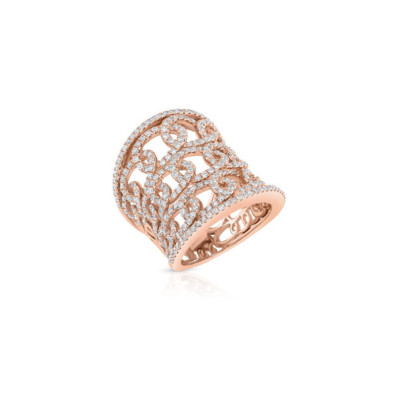 18K Rose Gold 1.85ctw Diamond Wide 3 Row Chain Ring