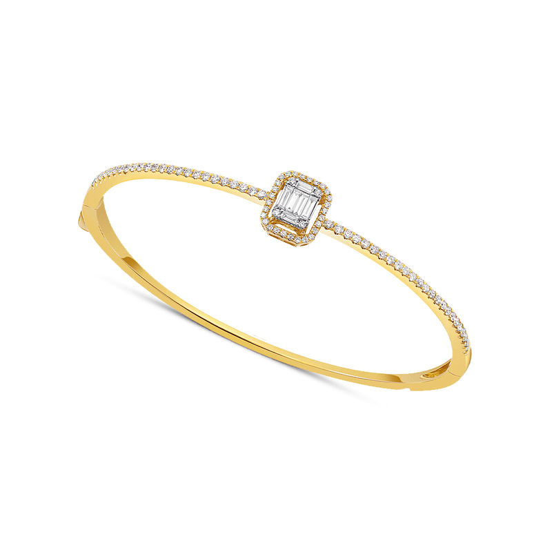 18k Yellow Gold 0.93ctw Diamond Rectangular Bangle Bracelet