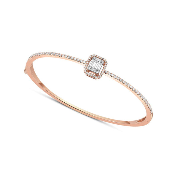 18k Rose Gold 0.97ctw Diamond Rectangular Bangle Bracelet