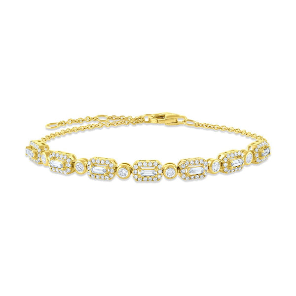 18k Yellow Gold 0.93ctw Diamond Rectangular Chain Bracelet