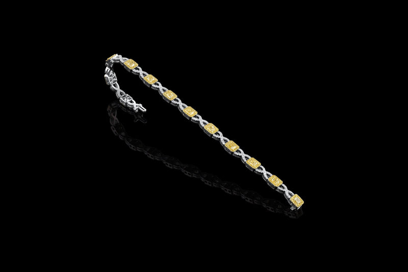 18k Yellow White Gold Colorless and Yellow Diamond Bracelet