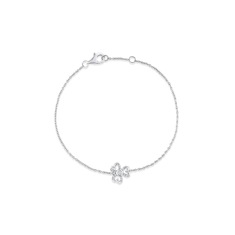 18k White Gold Diamond Three Leaf Flower Chain Bracelet