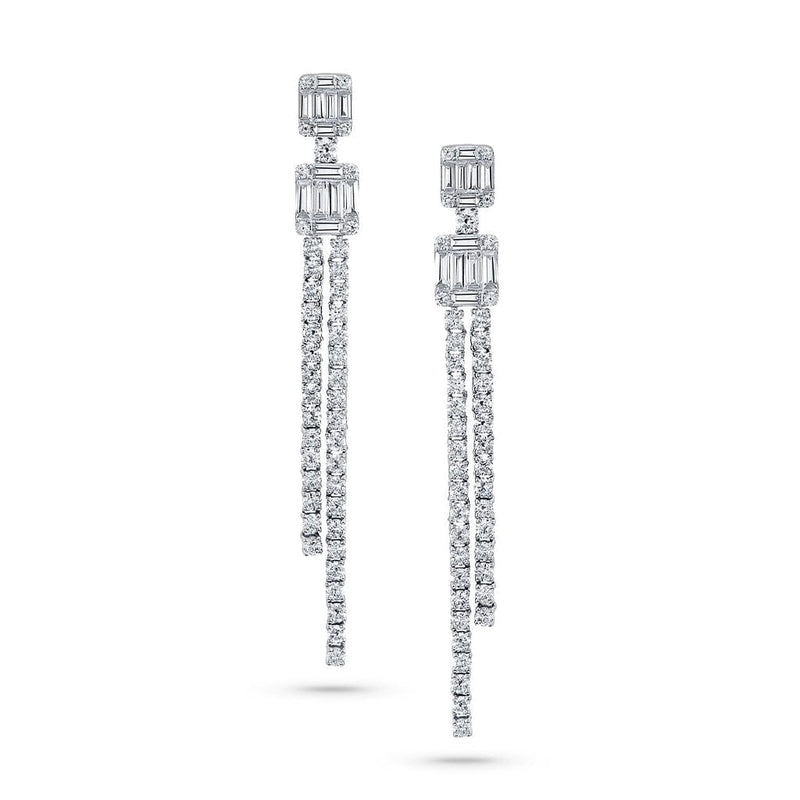 18k White Gold Diamond Drop Double Long Earrings