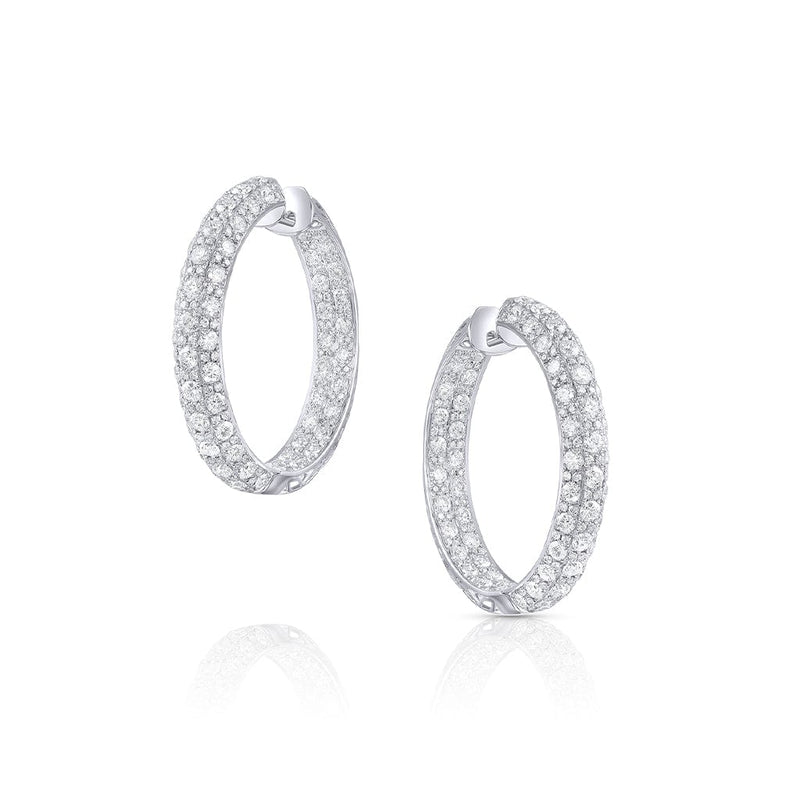 18k White Gold 9.35ctw Diamond 1.25" Large Hoops