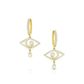18K Yellow Gold Diamond Chandelier Evil Eye Drop Earrings