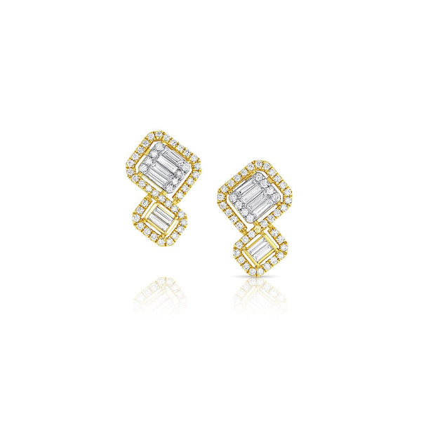 18k Yellow Gold 0.73ctw Diamond Staggered Squared Earrings
