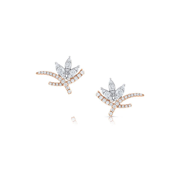 18k White and Rose Gold 0.38ctw Diamond Flower Climber Stud Earrings