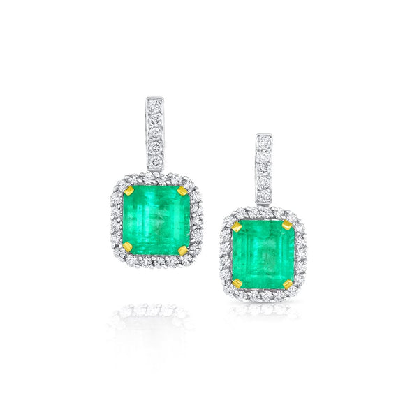 Platinum 18K Gold 11.67ctw Colombian Emerald Diamond Drop Earrings