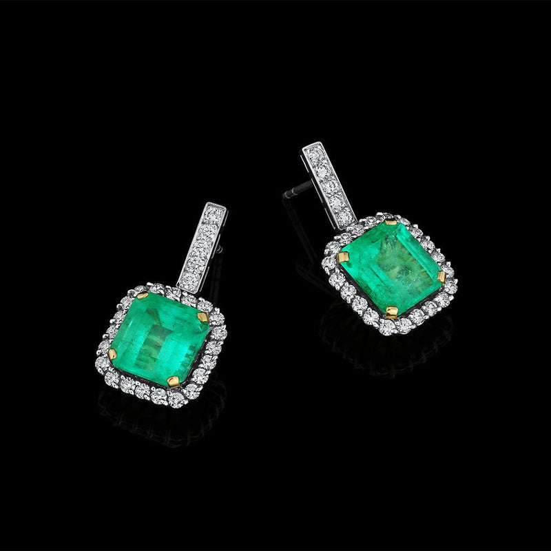 Platinum 18K Gold 11.67ctw Colombian Emerald Diamond Drop Earrings