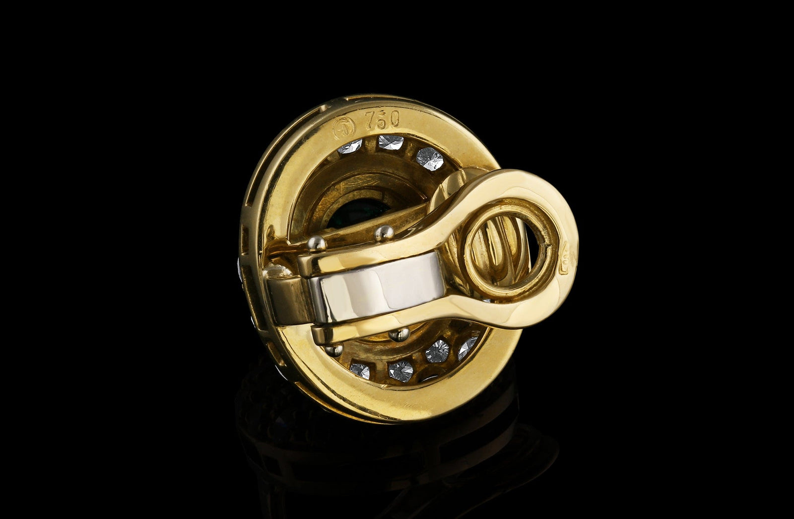 Harry Winston 18k Yellow gold 2.54ctw Cabochon Emerald Diamond