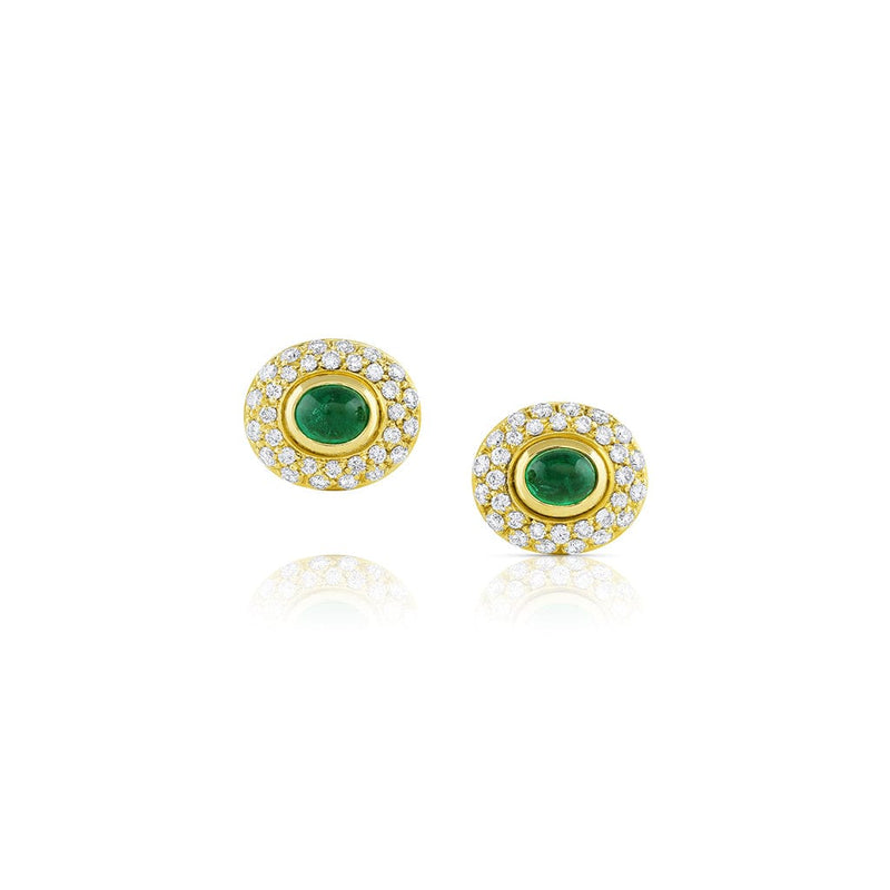 Harry Winston 18k Yellow gold 2.54ctw Cabochon Emerald Diamond Clip On Earrings