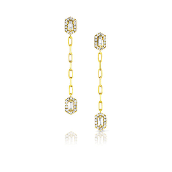 18k Yellow Gold Diamond Paperclip Chain Drop Earrings