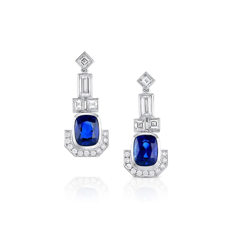 Platinum Unheated 7.53ctw Sapphire and Diamond Earrings, C. Dunaigre, Switzerland Certified