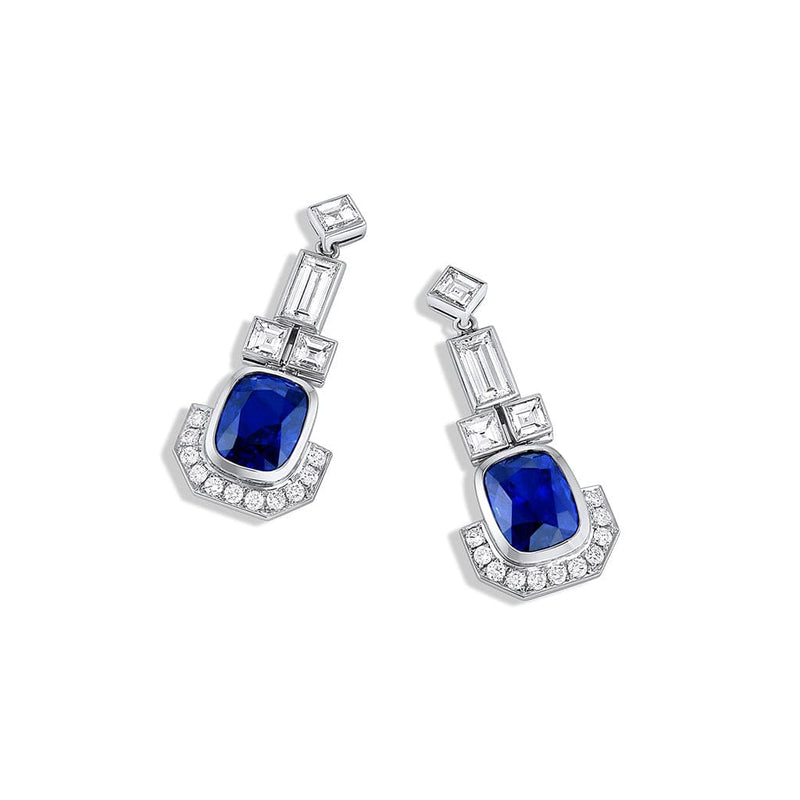 Platinum Unheated 7.53ctw Sapphire and Diamond Earrings, C. Dunaigre, Switzerland Certified