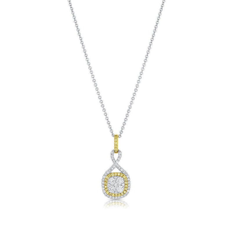 18k White Gold Yellow Gold Diamond Twisted Pendant Necklace