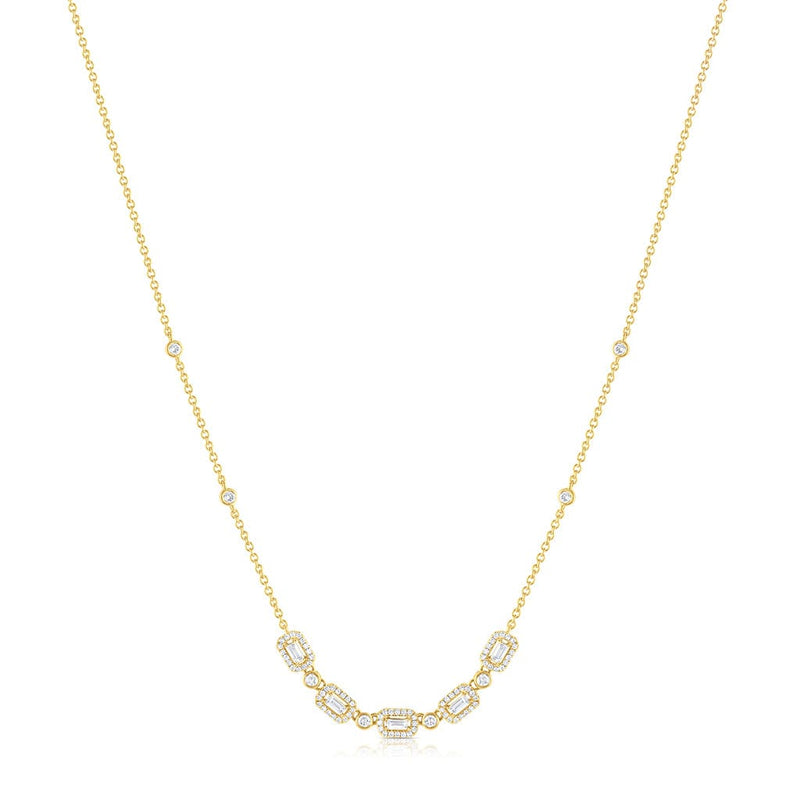 18k Yellow Gold 0.69ctw Diamond Rectangular Chain Necklace