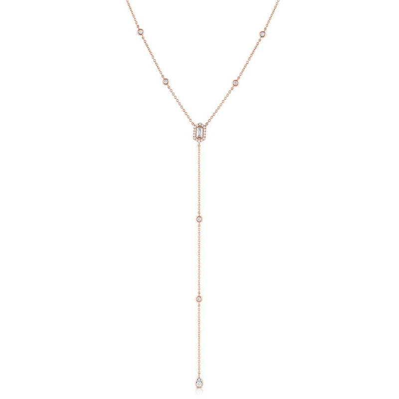 18k Rose Gold 0.36ctw Diamond Hexagon Drop Pendant Necklace