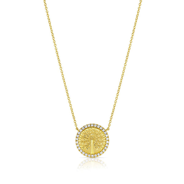 18k Yellow Gold Diamond Bezel Tree Of Life Necklace