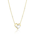 18K Yellow Gold Diamond Station Double Heart Pendant Necklace