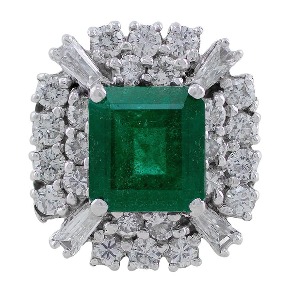 4ct Emerald Diamond Estate Ring in 14k white gold
