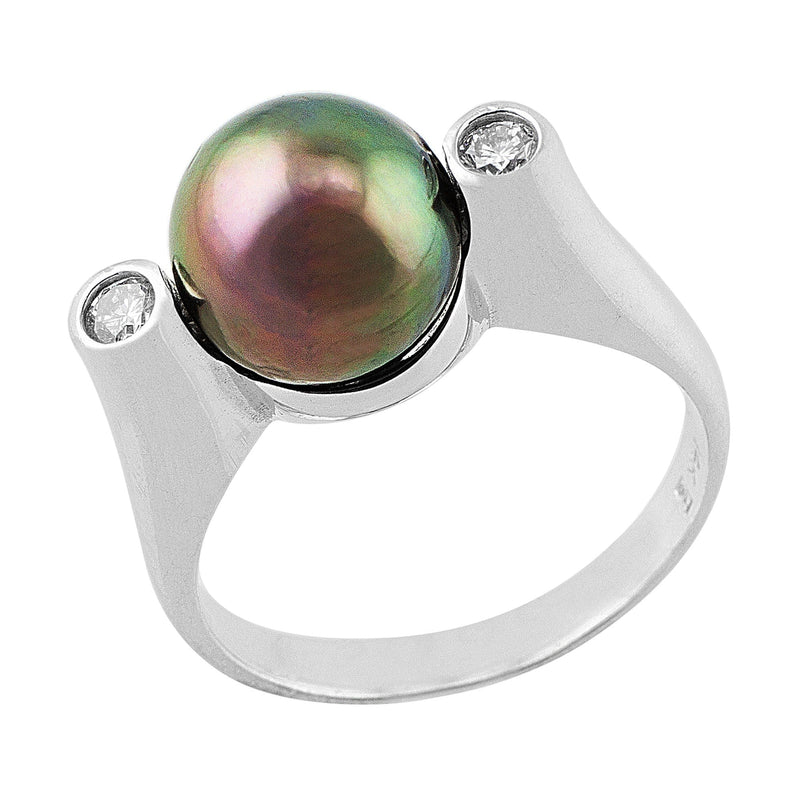 Estate Modern Pearl and Diamond Ring