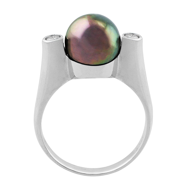 Estate Modern Pearl and Diamond Ring