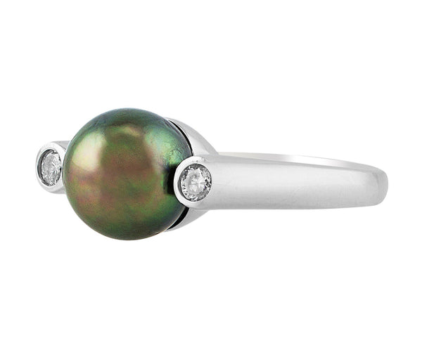 Estate Modern Pearl and Diamond Ring