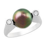 Estate Modern Pearl and Diamond Ring