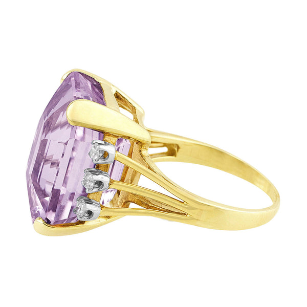 1940's Kunzite Diamond Yellow Gold Ring with 0.22ct Kunzite