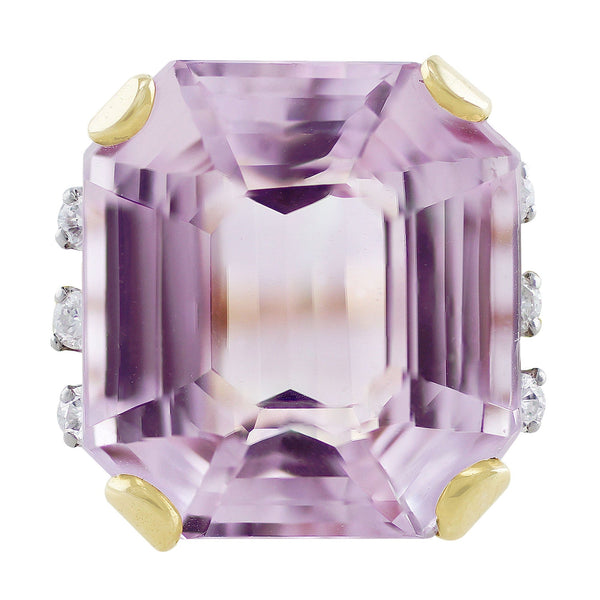 1940's Kunzite Diamond Yellow Gold Ring with 0.22ct Kunzite