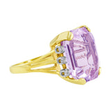 1940's Kunzite Diamond Yellow Gold Ring with 0.22ct Kunzite