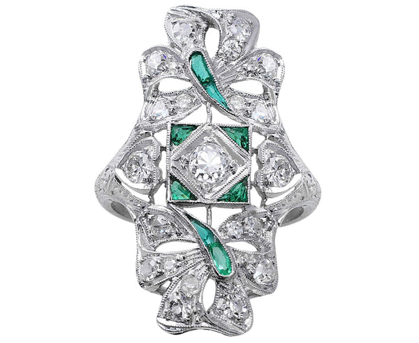 Estate Emerald and Diamond Panel Ring