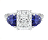 3ct Radiant Diamond Sapphire Platinum Ring