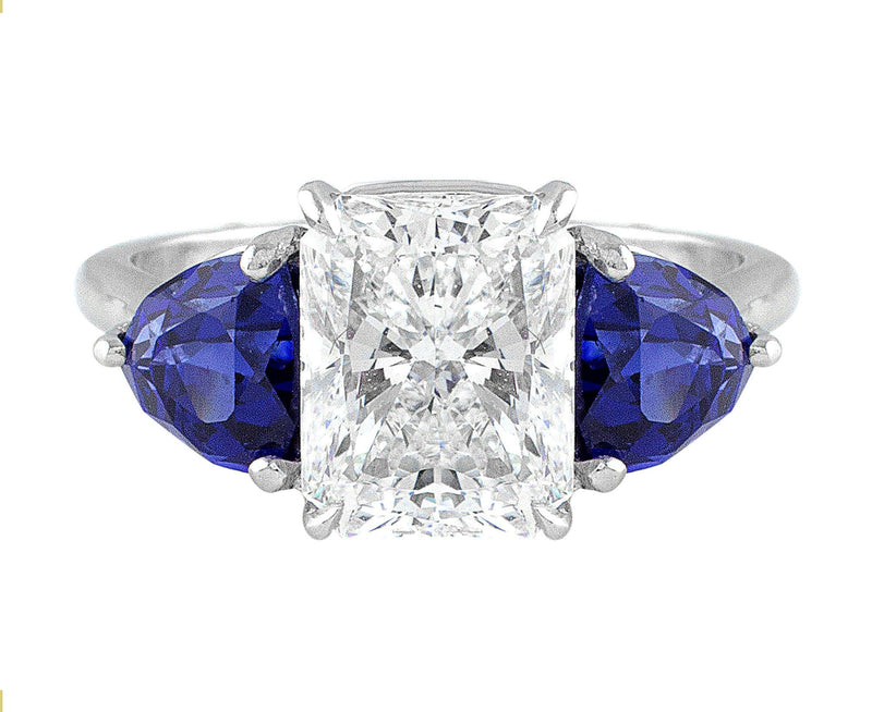 3ct Radiant Diamond Sapphire Platinum Ring