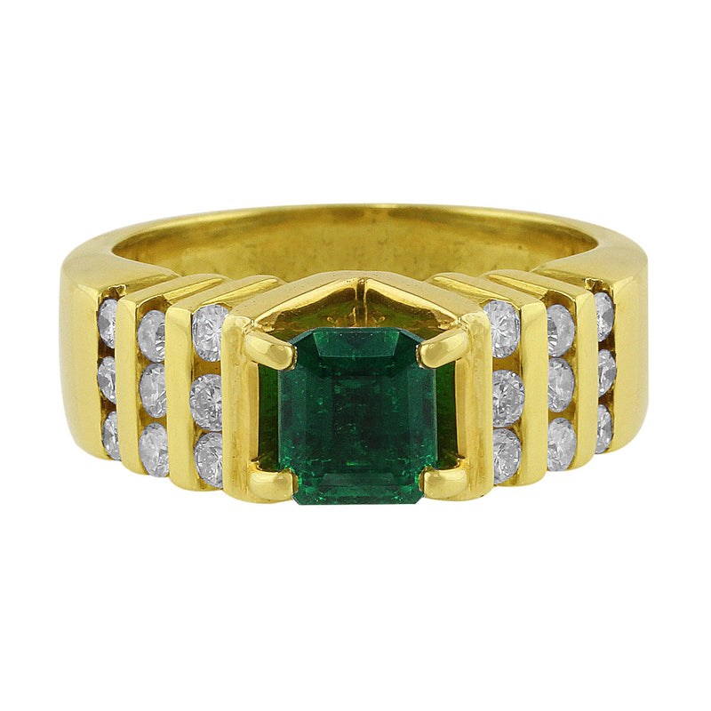 Estate Emerald Yellow Gold Diamond Ring