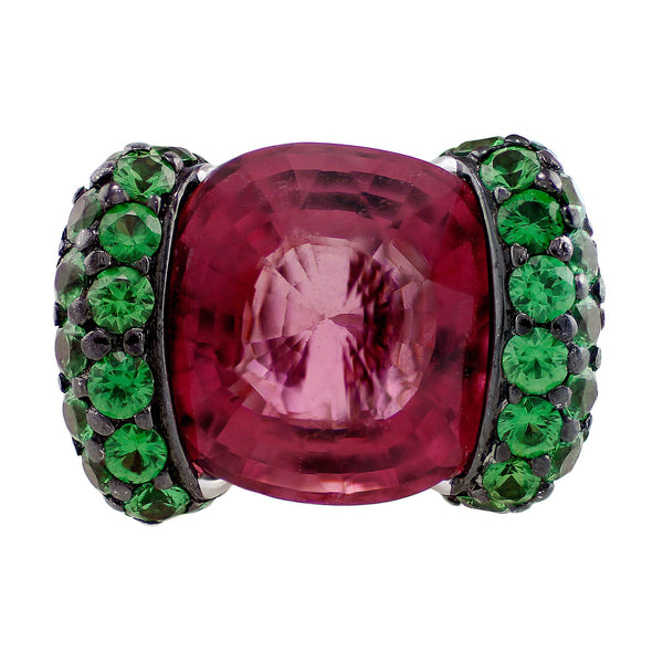 10ct Pink Tourmaline Green Tsavorite Ring