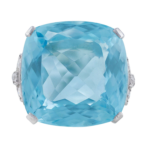 Estate 23ct Aquamarine Diamond Ring in 14k white gold