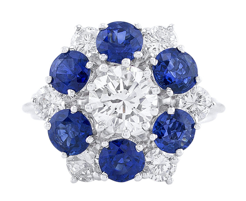 Estate High Set Sapphire Diamond Flower Ring