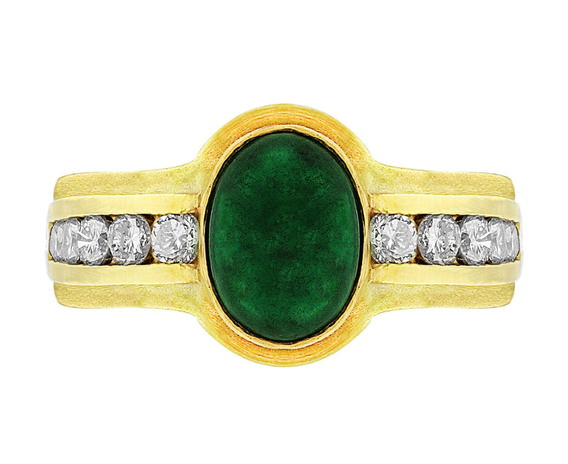 Estate Cabochon Emerald Diamond Ring