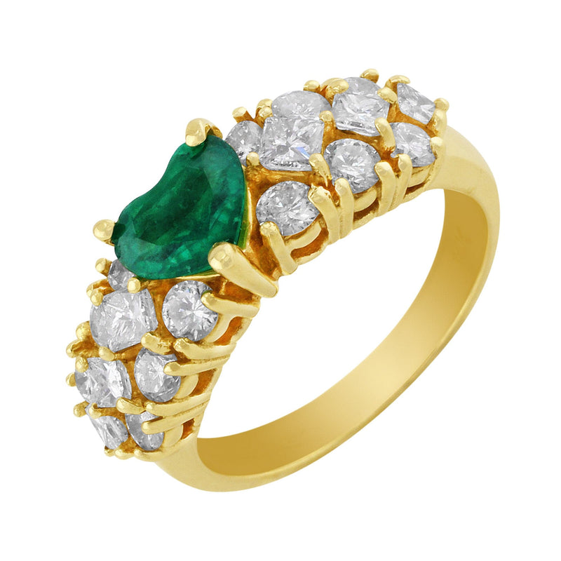 Estate Emerald Heart Center Diamond Ring