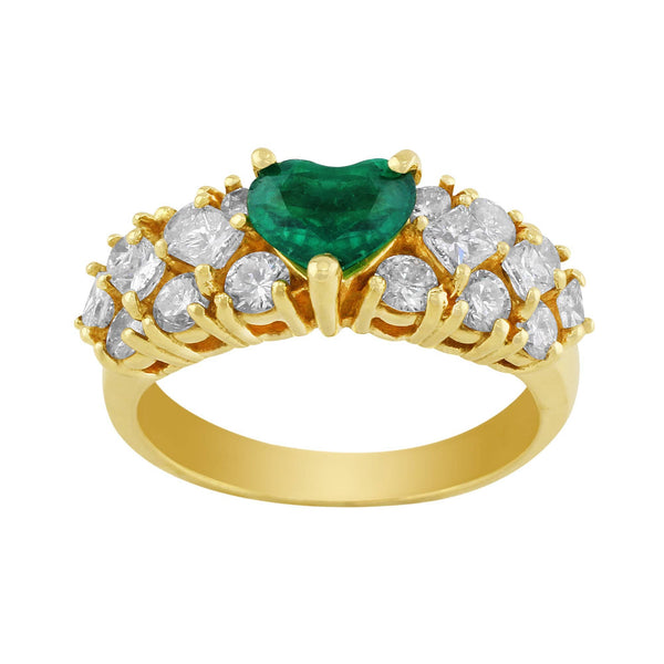 Estate Emerald Heart Center Diamond Ring