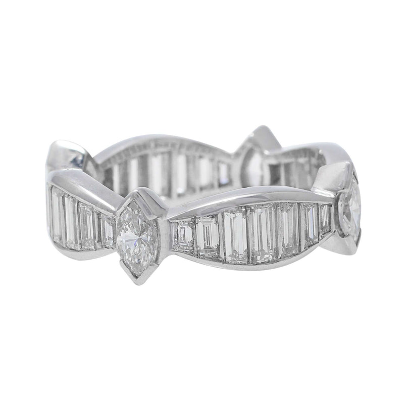 2ct Estate Platinum Diamond Ring with marquise and baguette cut diamonds
