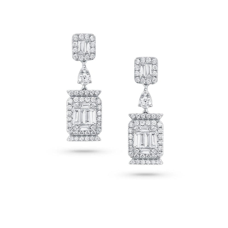 18k White Gold Diamond Modern Drop Earrings